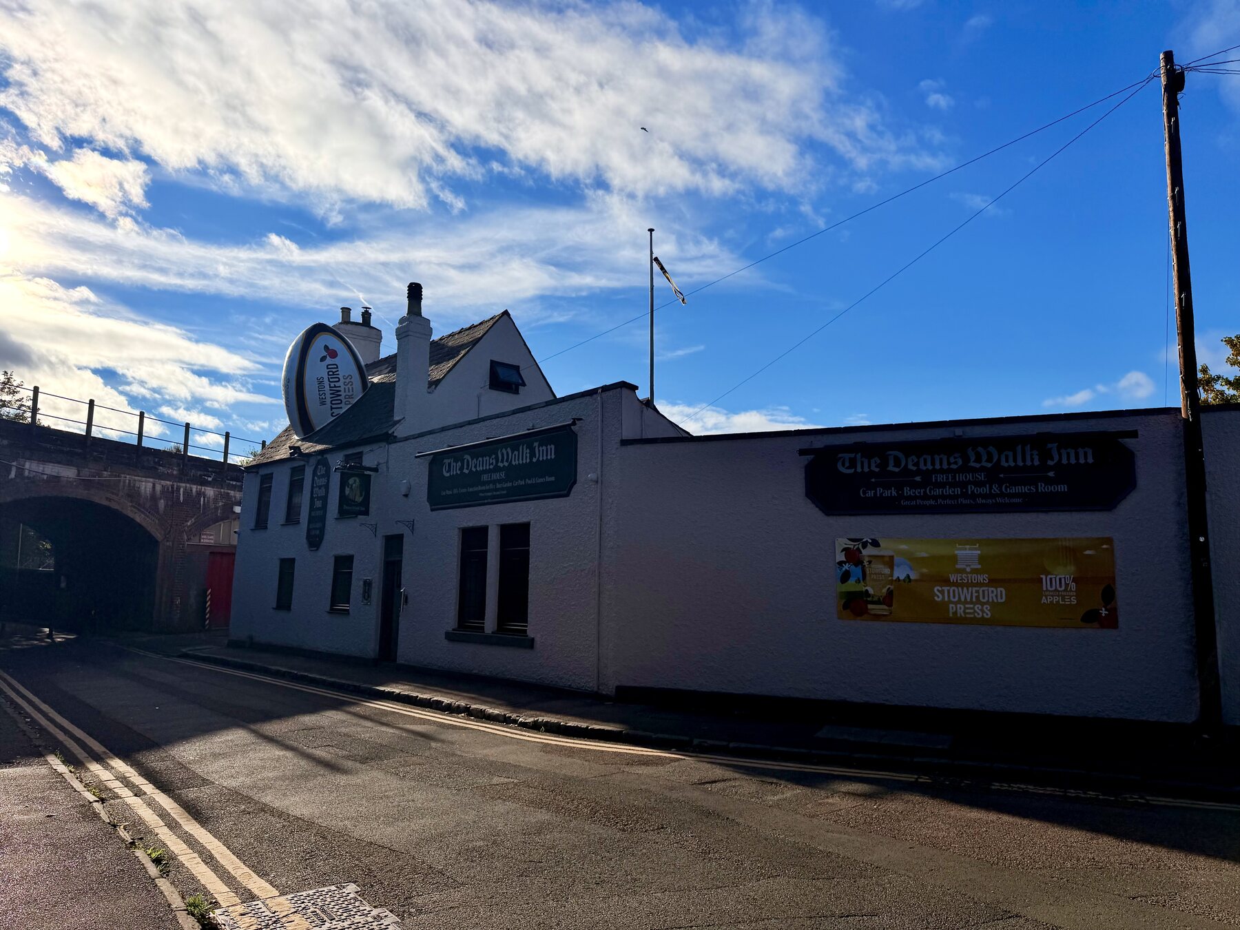 Deans Walk Inn and the railway bridge on St Catherine Street